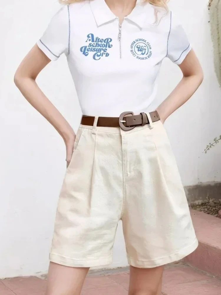 

Solid Black Women's Bermuda Shorts Casual White Wide Leg Shorts for Women Summer High Waist Loose Straight Office Shorts Ladies