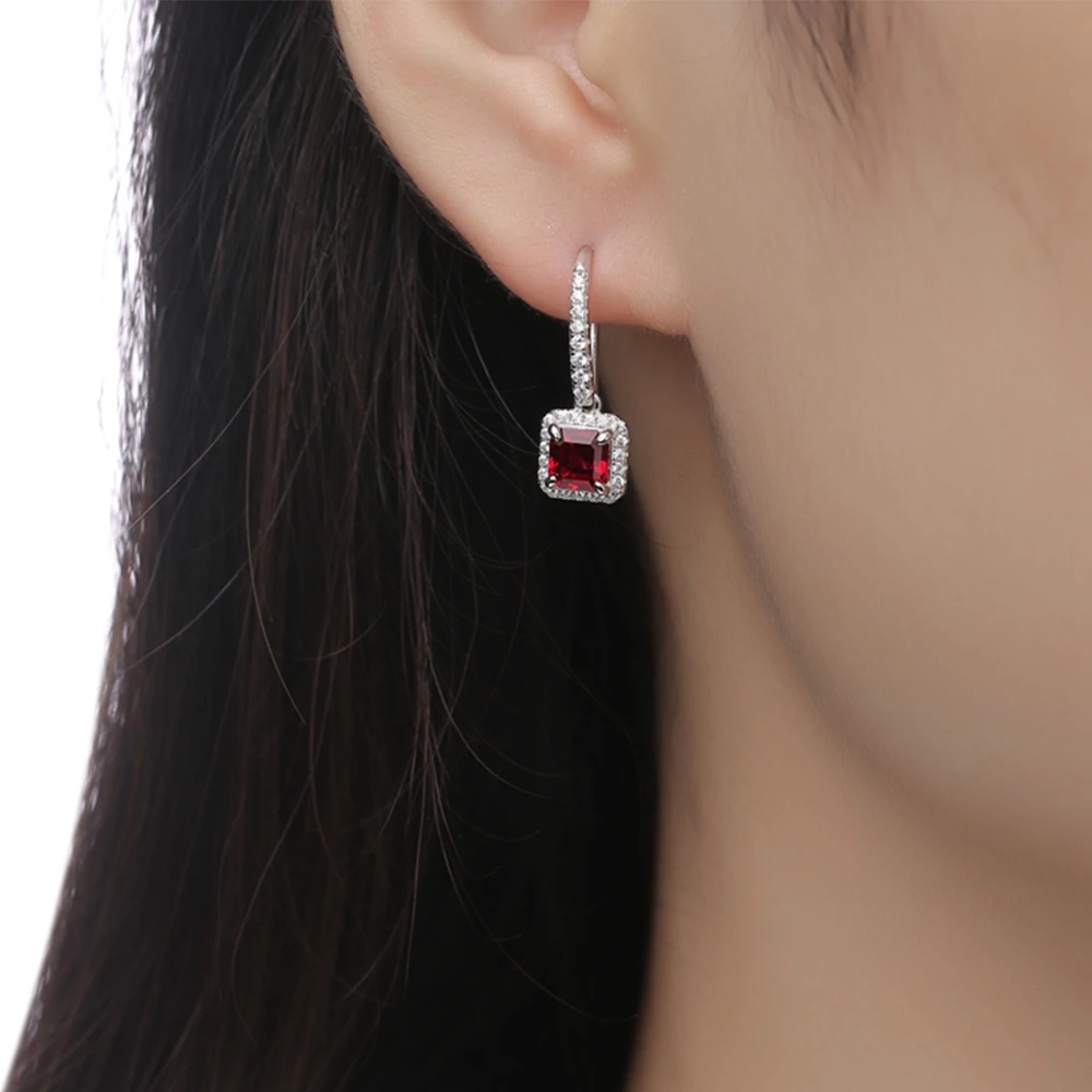 IsRainy 1 CT Square Cut Lab Created Sapphire Ruby Emerald Gemstone 925 Sterling Silver Drop Earrings dla kobiet Drobna biżuteria Prezent