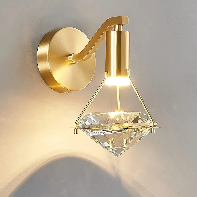 

Modern Luxury Rhombus Crystal Lamp Wall Lamp Brass Material Hotel Bedroom Living Room Corridor Decoration Light Emitting