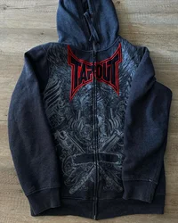 Sudadera con capucha y cremallera Tapout con estampado gráfico Retro para hombre y mujer, chaqueta con capucha de gran tamaño con letras de Hip Hop, ropa de calle Y2K