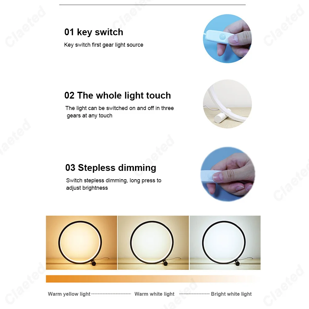 25CM LED Simple Circular Ring Table Lamp Bedroom Bedside Living Room Restaurant Hotel Decorative Lamp Dimmable Round Night Light