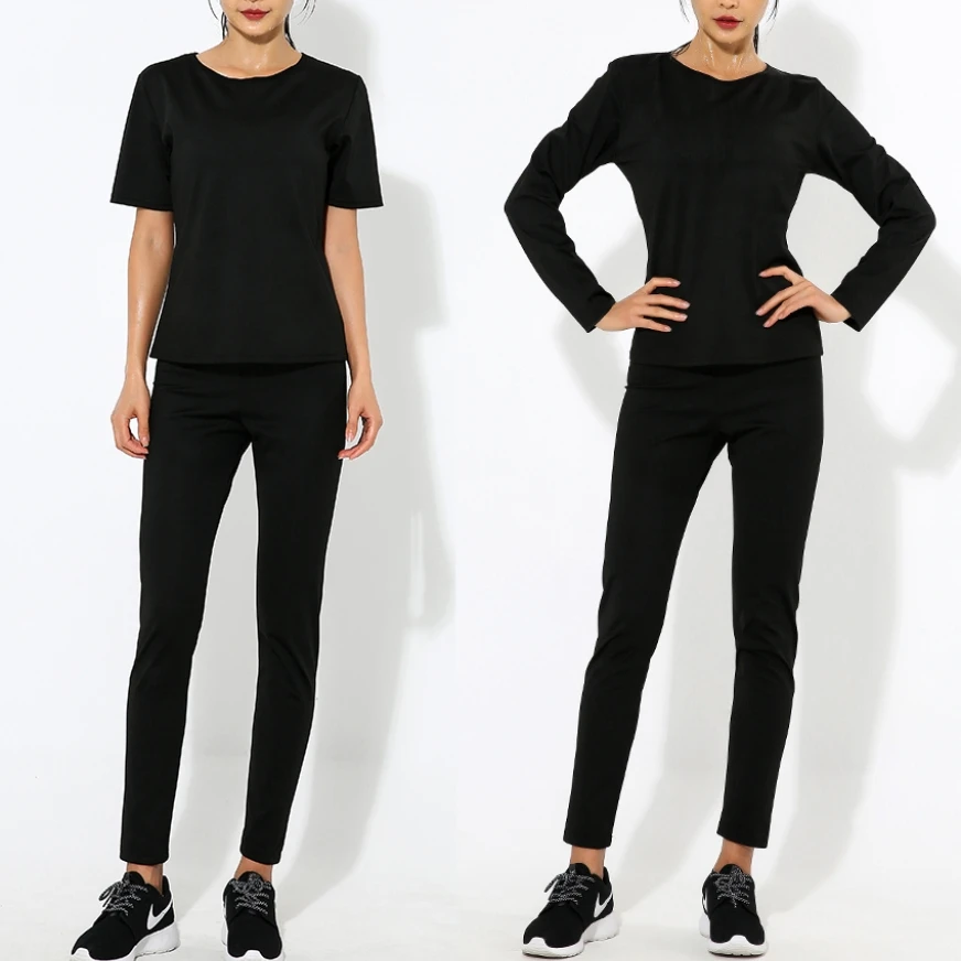 ملابس ساونا سوداء من النيوبرين تي شيرت للنساء ، حرق الدهون ، التخسيس ، فقدان الوزن ، الرياضة الساخنة ، الجري ، التمرين ، العرق ،