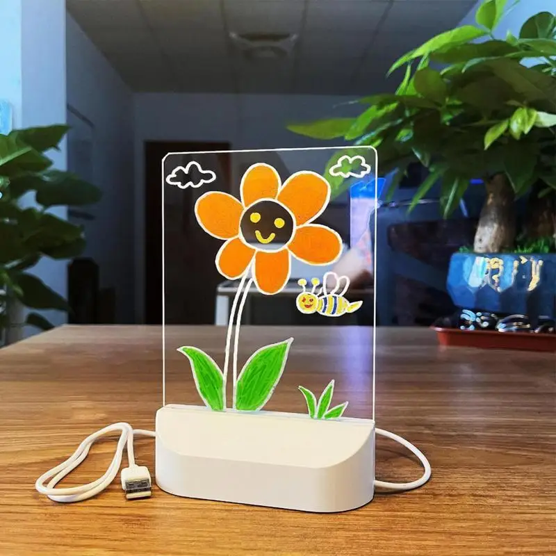 LED Note Board With Colors 5 X6.7 Inches LED Illuminated Drawing Board Rewritable Message Note Board Night Light With 7 Pens  ﻿