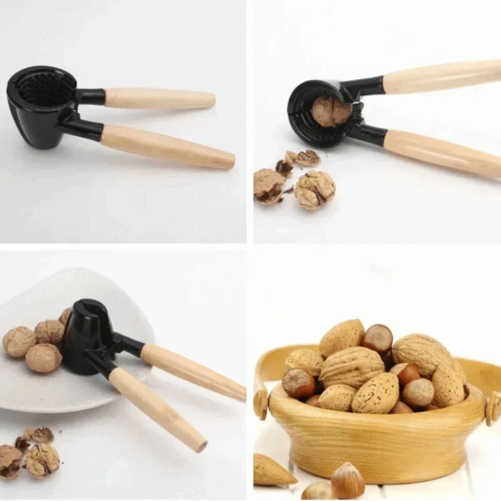 Household Wood Handle Heavy Duty Nutcracker Manual Spring Design Walnut Opener Effort-saving Non-Slip Walnut Clip Pecan