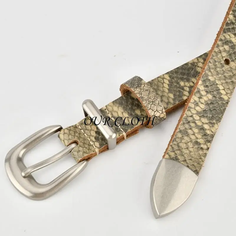 Oval Clasp Design Belt Snake Embossed Leather Waist Cincher Band Multiple Color Y1AC