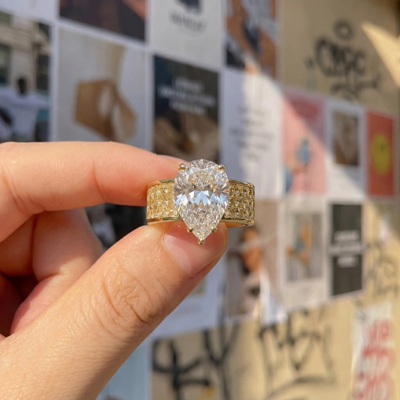 Daily Wear Square Water-Drop Cubic Zircon Rings for Women Gold Colour High Quality Female Accessories Wedding Party Jewelry