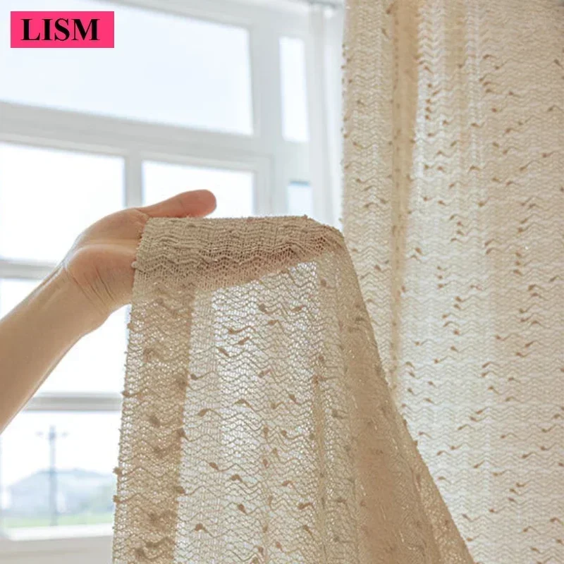 Fashion Modern Beige Tulle French Retro Texture Sheer Voile Curtains for Living Room Bedroom Dining Luxury Window Drapes Custom