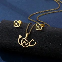 Special Accessories Stethoscope Necklace Earrings for Nurse Doctor Stainless Steel Jewelry Set Medical Tools Earrings brincos