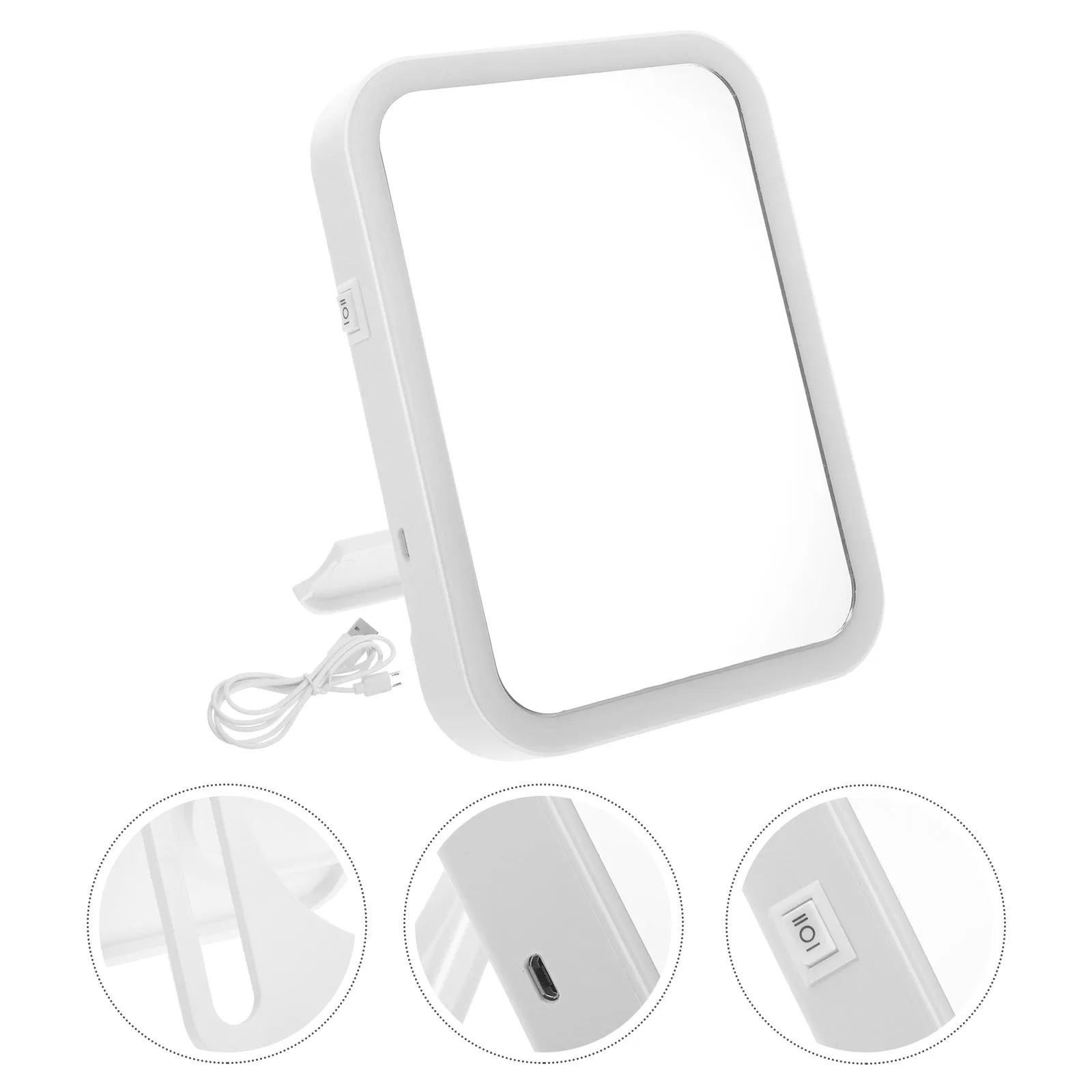 

White LED Makeup Mirror USB Charge Adjustable Brightness Lighted Vanity Table Makeup Mirror for Women