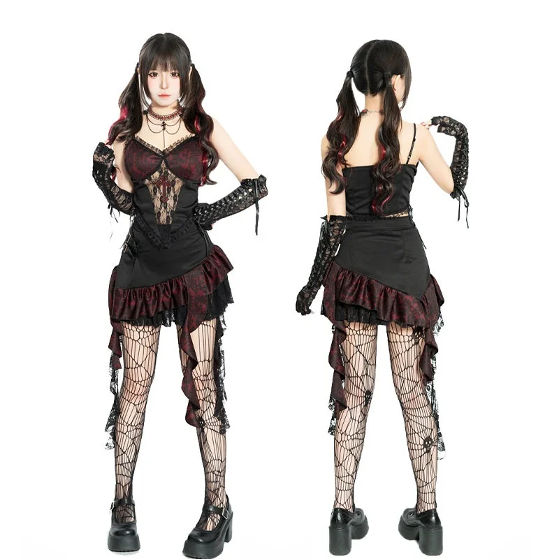 Retro renda bustier conjunto separado saia loween traje vintage tribunal sle roupas tradicionais femininas desempenho de palco