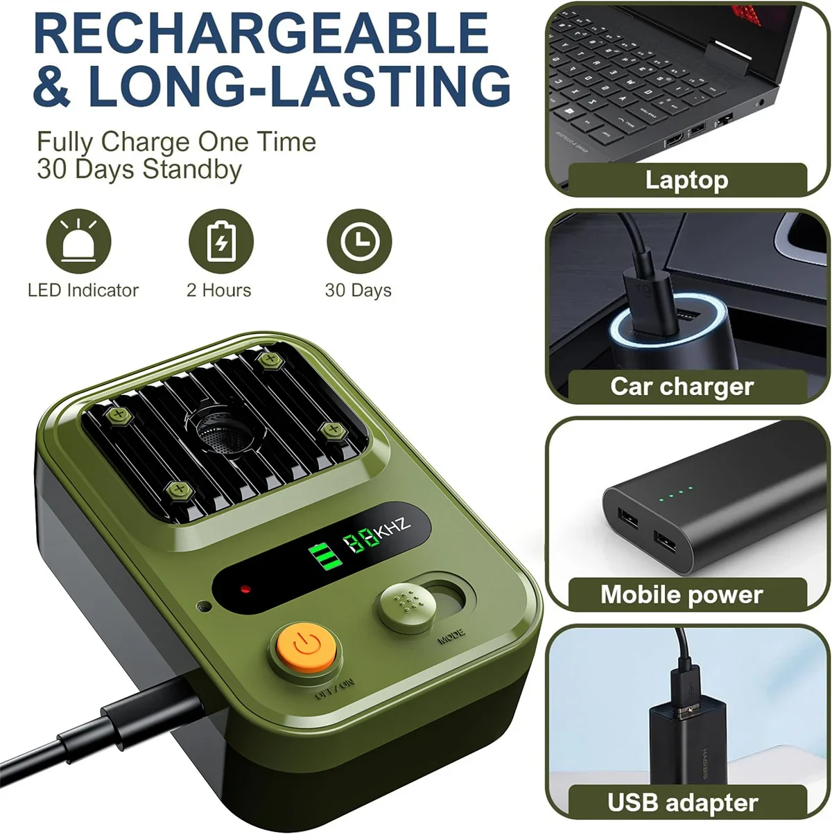 3가지 모드 반려견 짖음 방지 장치 자동 짖음 억제 장치 최대 50피트 충전식 소닉 짖음 억제기 실내외 사용 가능 - 썸네일 4