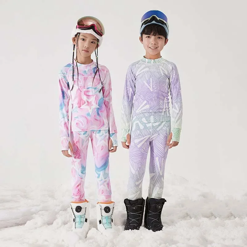 2025 New Winter Print Girl Set di biancheria intima da sci antivento Warm Outdoor Quick Drying bambini si adatta al Set di bambini a maniche lunghe in poliestere