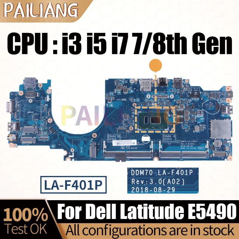 

For Dell Latitude E5490 Notebook Mainboard LA-F401P 0C08DH 0M71FV 0NJFT2 08KN1W i3/i5/i7 7/8th Laptop Motherboard Full Tested