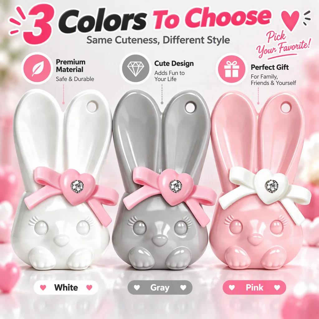 3D Printed Rabbit Bottle Opener Keychain with Pearl Texture Bow and Rhinestone Bunny Bag Pendant, Sweet Y2K Charm Accessories an