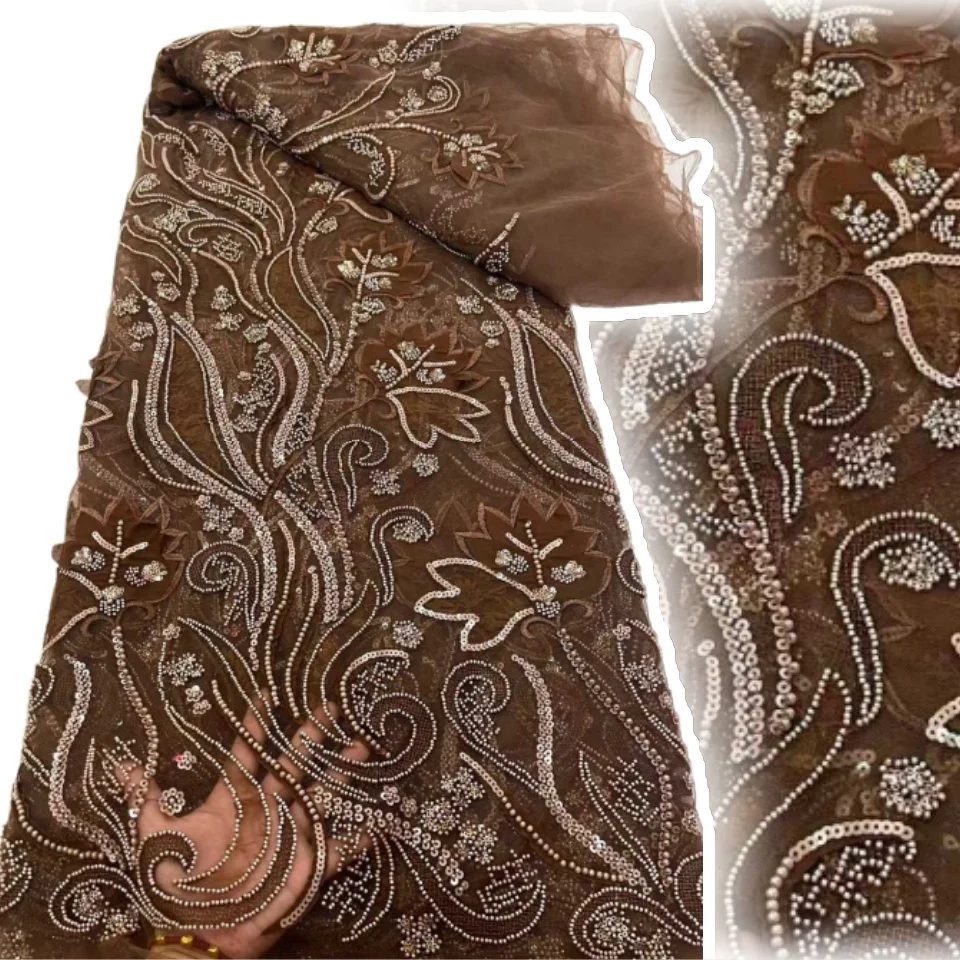 Lo más nuevo, tela de tul con cuentas y apliques 3D africanos verdes, tela de encaje bordado de lentejuelas francesas de alta calidad para vestidos de fiesta SZ1552