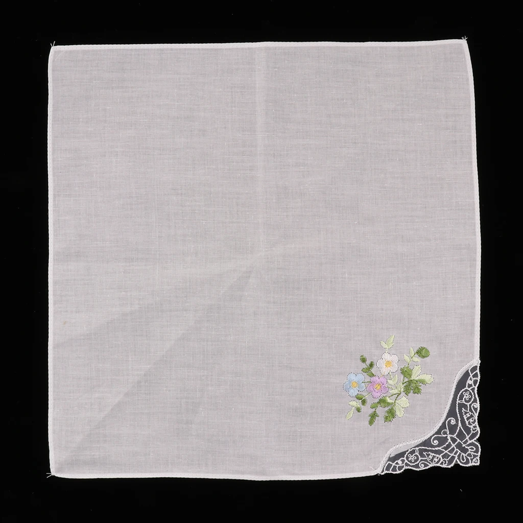 Ladies Cotton Lace Handkerchief Floral Embroidered Hankies Colorful Square for Special Occasions Gift