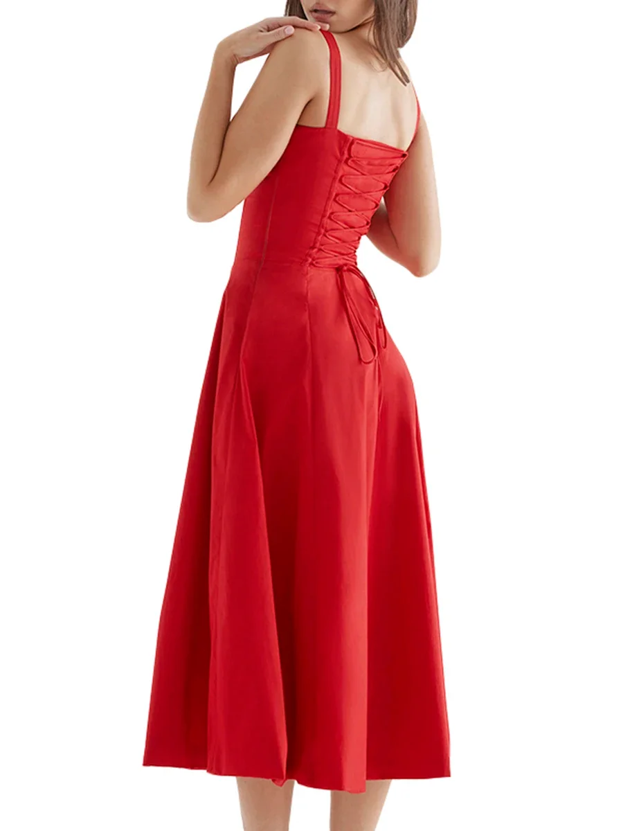 Robe trapèze élégante pour femme, robe de soirée, rouge, noir, bandage, robe de soirée, robe éducative, été