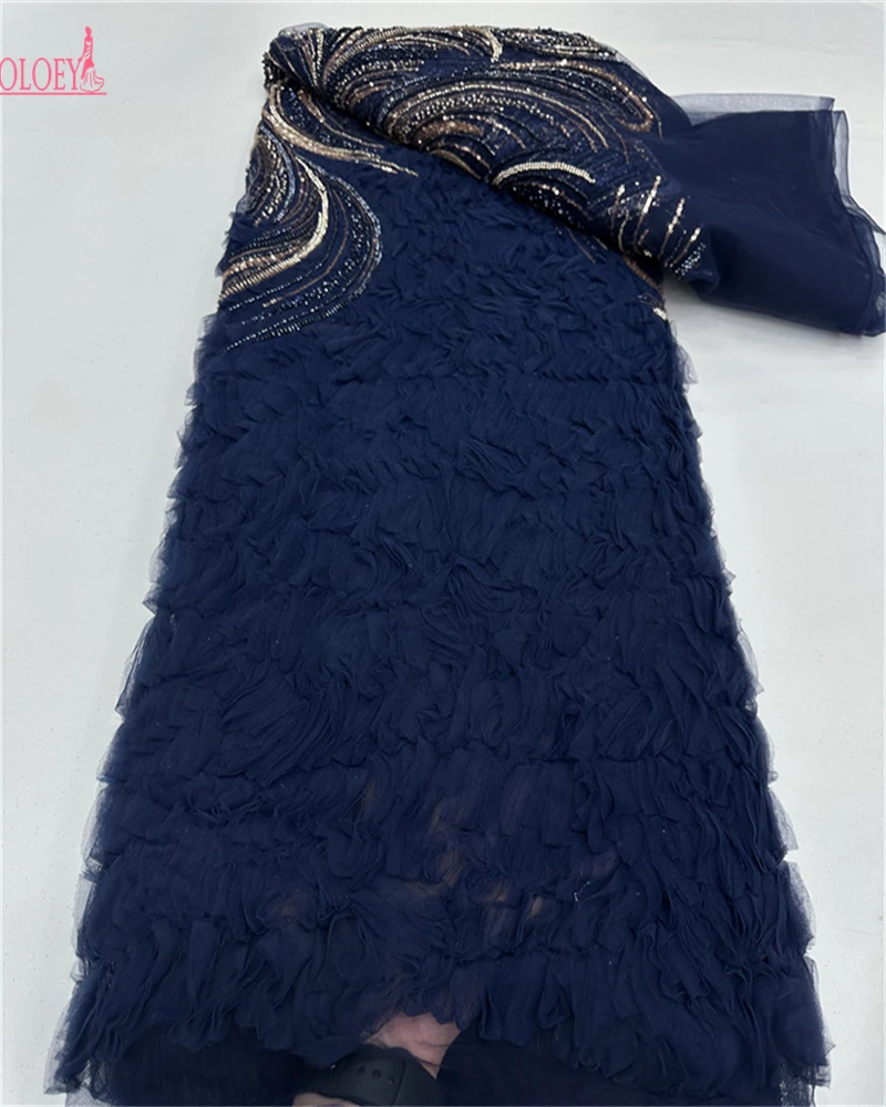 

OLOEY High-quality African Nigerian Elegant 3D Embroidered Fabric French Tulle Lace Fabric With Sequin For Party Wedding
