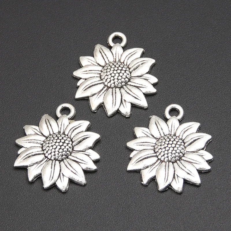 30pcs Double Color 21x19mm Cute Sunflower Charms Plant Pendant Fit DIY Handmade Metal Alloy Jewelry Making Finding Supplies