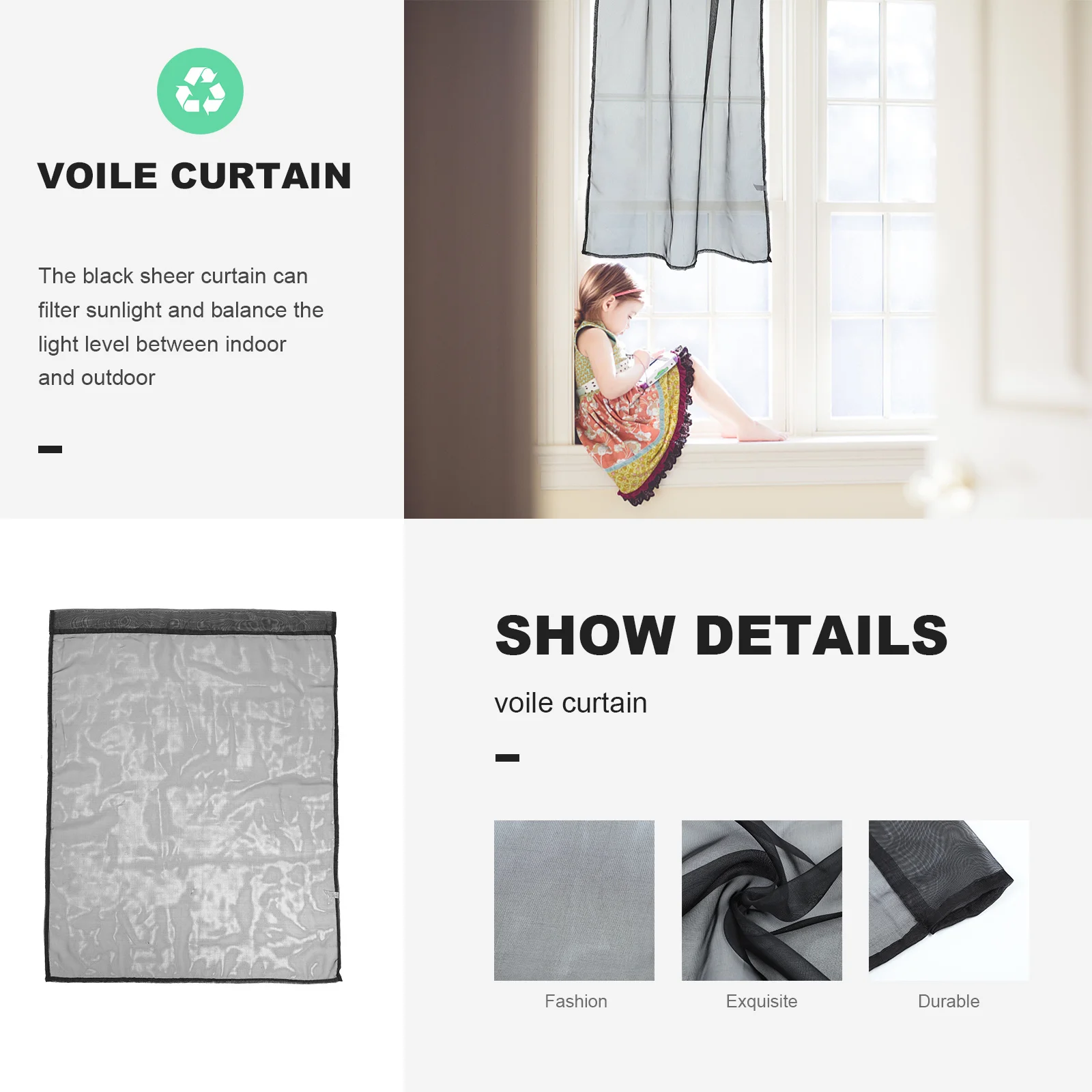 2 قطعة ستارة شفافة قصيرة سوداء نافذة الفوال تول الخصوصية ضوء تصفية غرفة نوم غرفة المعيشة الستائر شير الستار