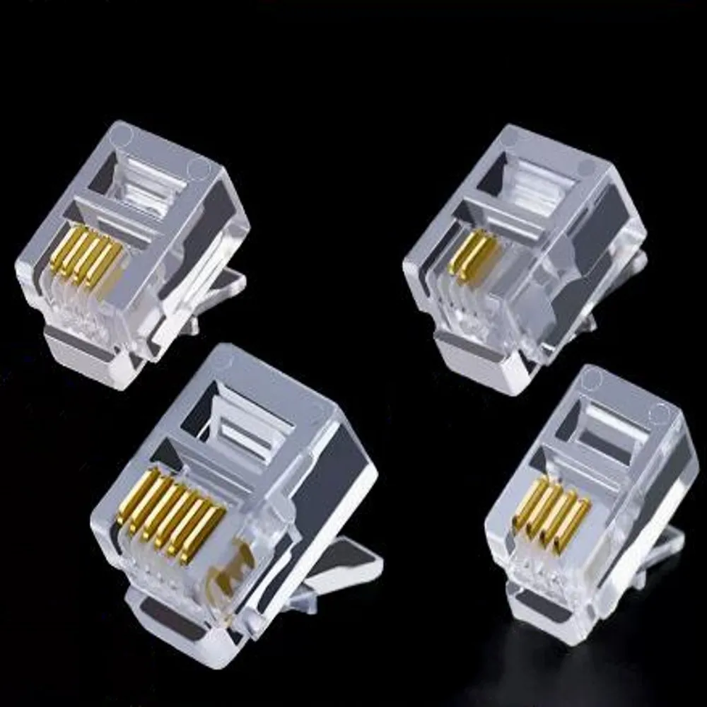 100PCS/lot RJ11 6P2C 6P4C 6P6C Telephone Internet Modular Plug Jack RJ11 Connector RJ-11 Crystal Heads Gold-Plated