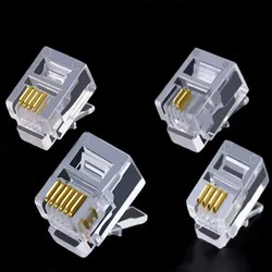 100PCS/lot RJ11 6P2C 6P4C 6P6C Telephone Internet Modular Plug Jack RJ11 Connector RJ-11 Crystal Heads Gold-Plated