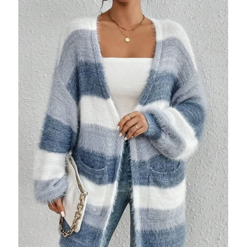 ملابس شتوية لعام 2025 سترات نسائية مريحة مخططة تناسب كل مباراة أسلوب بسيط غير رسمي للتنقل المنزلي بألوان متباينة #6