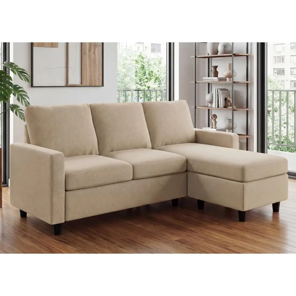 

L Shaped Couch with Linen Fabric,Convertible, Reversible Sectional Sofa for Small Space, Dark Beige