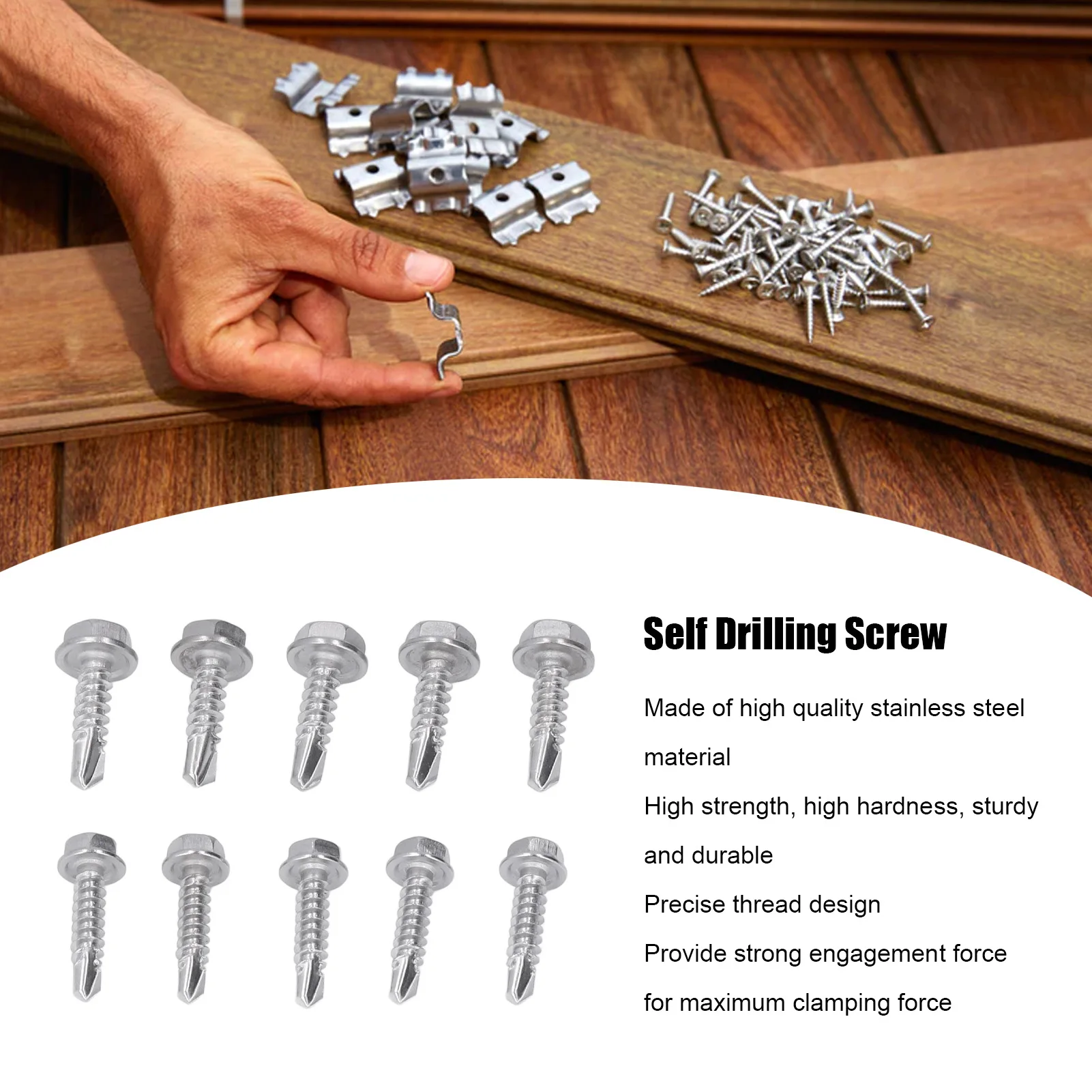 100 Pcs Self Drilling Screw 4.2x19mm 4.8x19mm 401 Stainless Steel Hex Self Tapping Screws Drill Screws Hex Self Drilling Screw