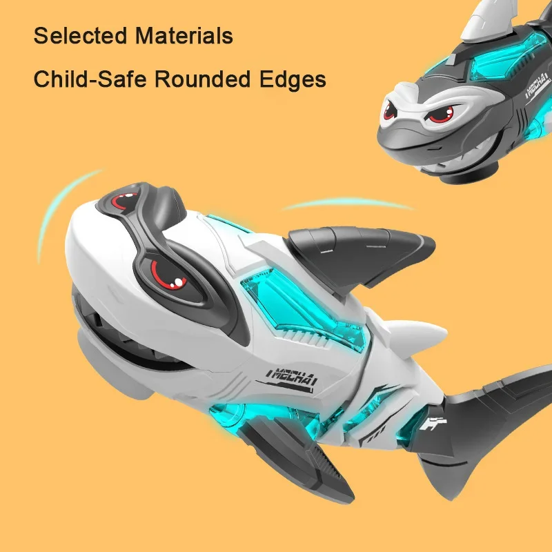 Electric Walking Shark Robotic Toy With Flashing Lights Music Sound EffectsAuto Drive Omnidirectional Crawling Fish Gift For Kid