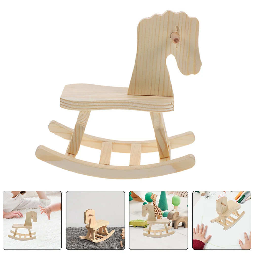 

Rocking Horse Decor Children's Wooden Toy Kid Toys Desktop Assembly Ornaments Khaki