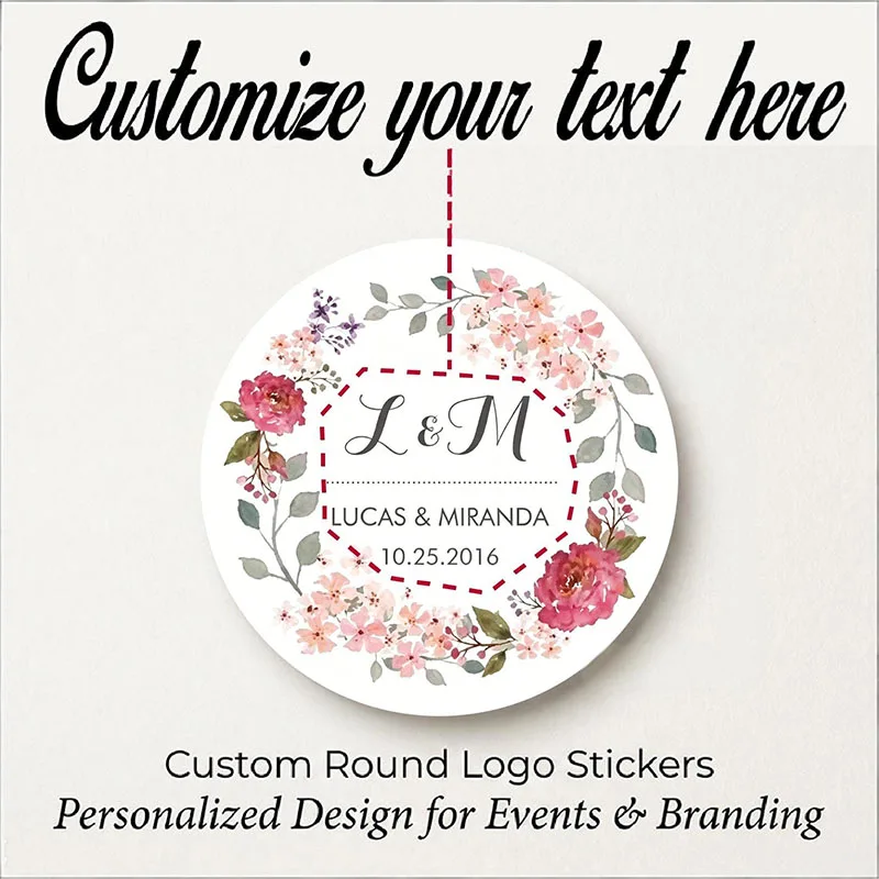 Watercolor Pink Floral Wreath Custom Wedding Monogram Stickers Personalized Initials Names Date Romantic Envelope Labels