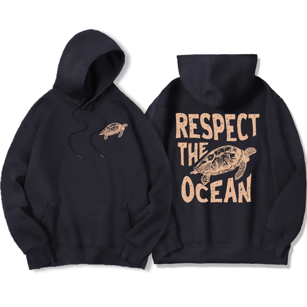 Respect The Ocean Green Turtle Male Hoodieharajuku High Quality Hoody Vintage Warm Sweatshirt Autumn Loose Casual Tracksuit