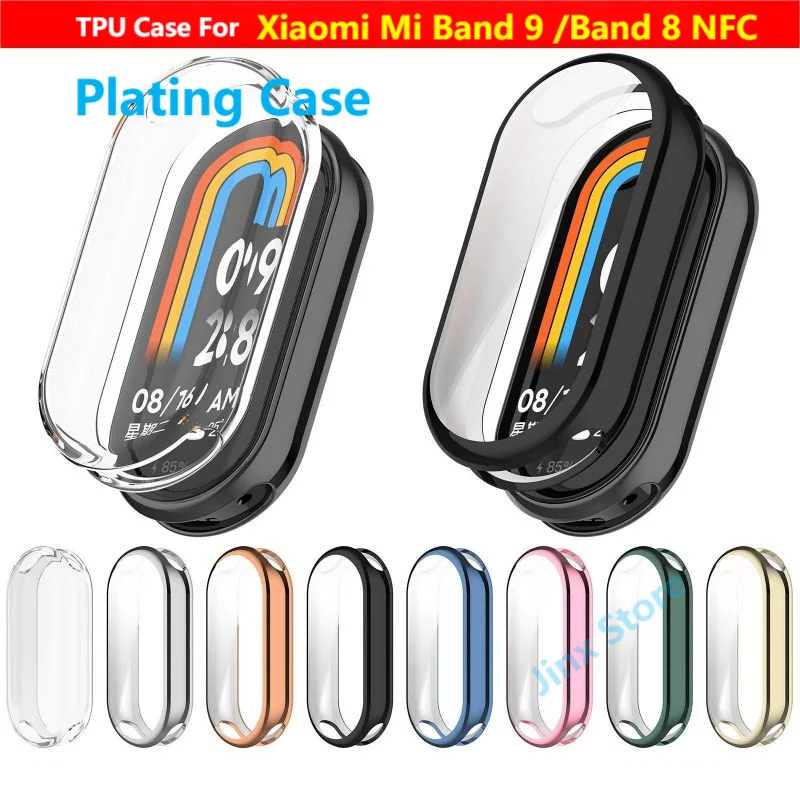 Plating TPU Case For Xiaomi Mi Band 9 8 NFC Smart Watch Strap Soft Protective Cover Bumper Protector Shell Band9 Band8 Ceramic