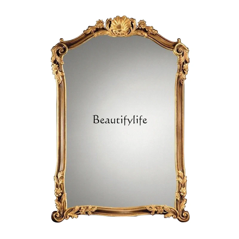 

European bathroom mirror wall hanging retro mirror washstand makeup mirror custom light luxury