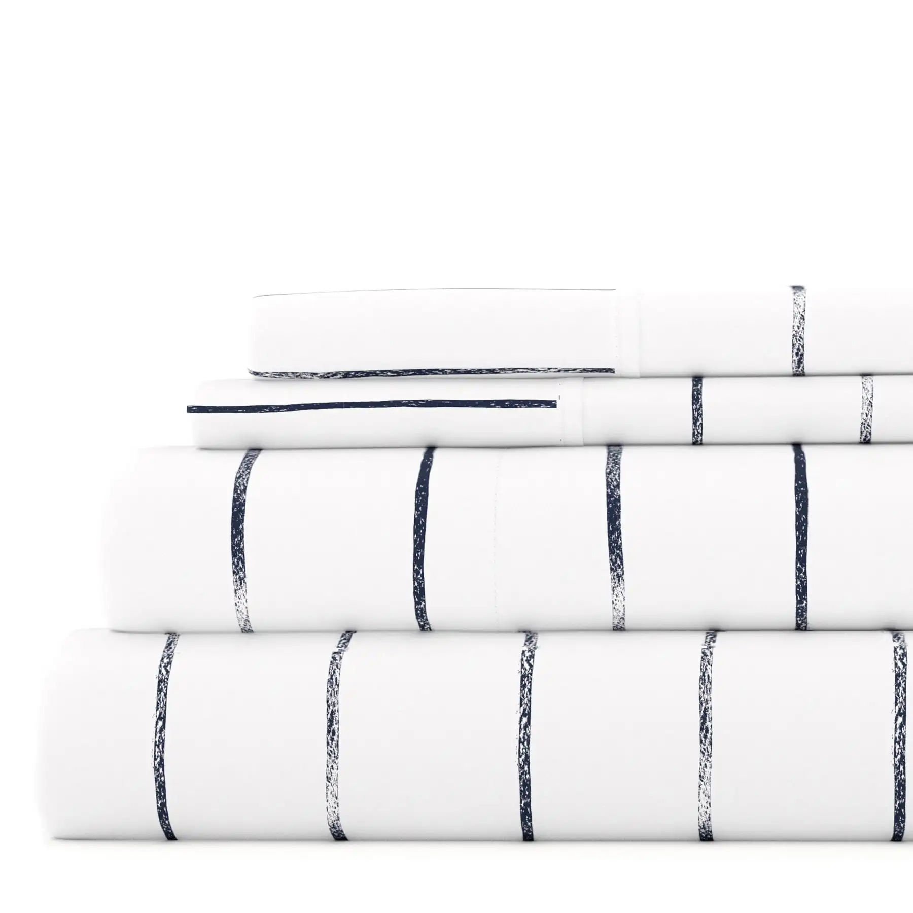 

4 Piece Pattern Microfiber Bed Sheets Set, Navy Distressed Field Stripe, King