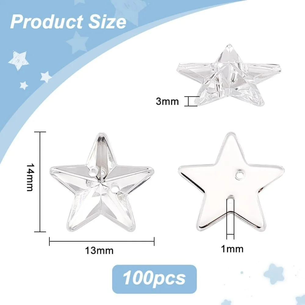 100Pcs Star Shape Sew on Rhinestone 14x13mm Clear Acrylic Rhinestones with 2 Holes Faceted for Clothes Jewelry Making DIY Crafts