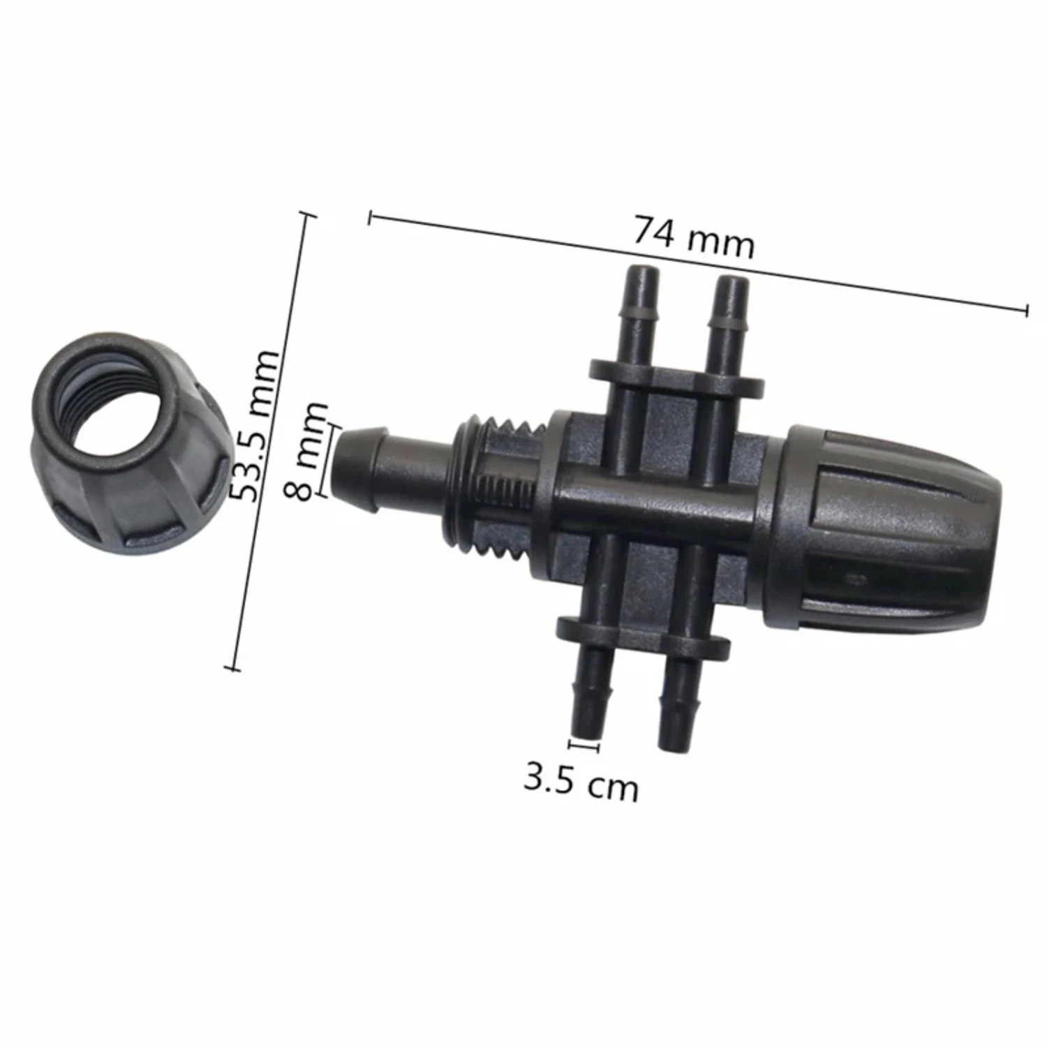 8 / 11mm to 3 / 5mm 6-way Hose connector with Lock Nut agriculture drip irrigation fittings hose quick connector 50 Pcs