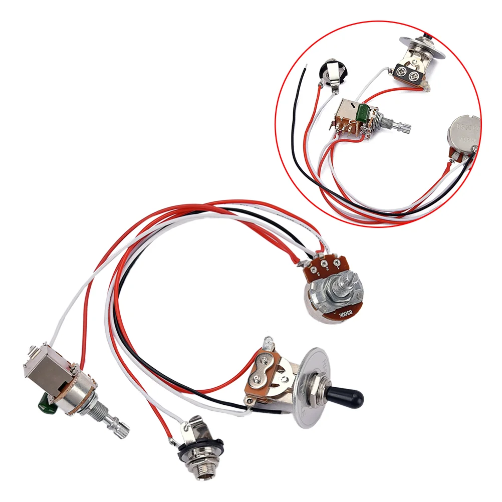 

Electric Guitar Wiring Harness Prewired Kit 3 Way Toggle 1 Volume 1 Tone 500K Pots Jack 1 Set guitar harness