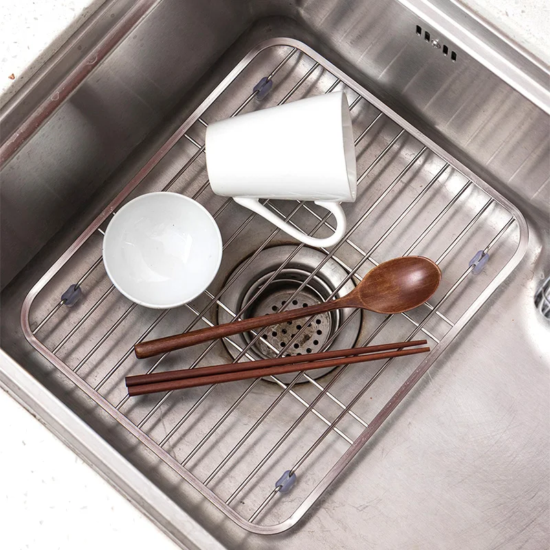 

Kitchen Protector Grid 304 Stainless Steel Dish Fruit Vegetable Utensil Drying Rack Kitchen Sink Drainer