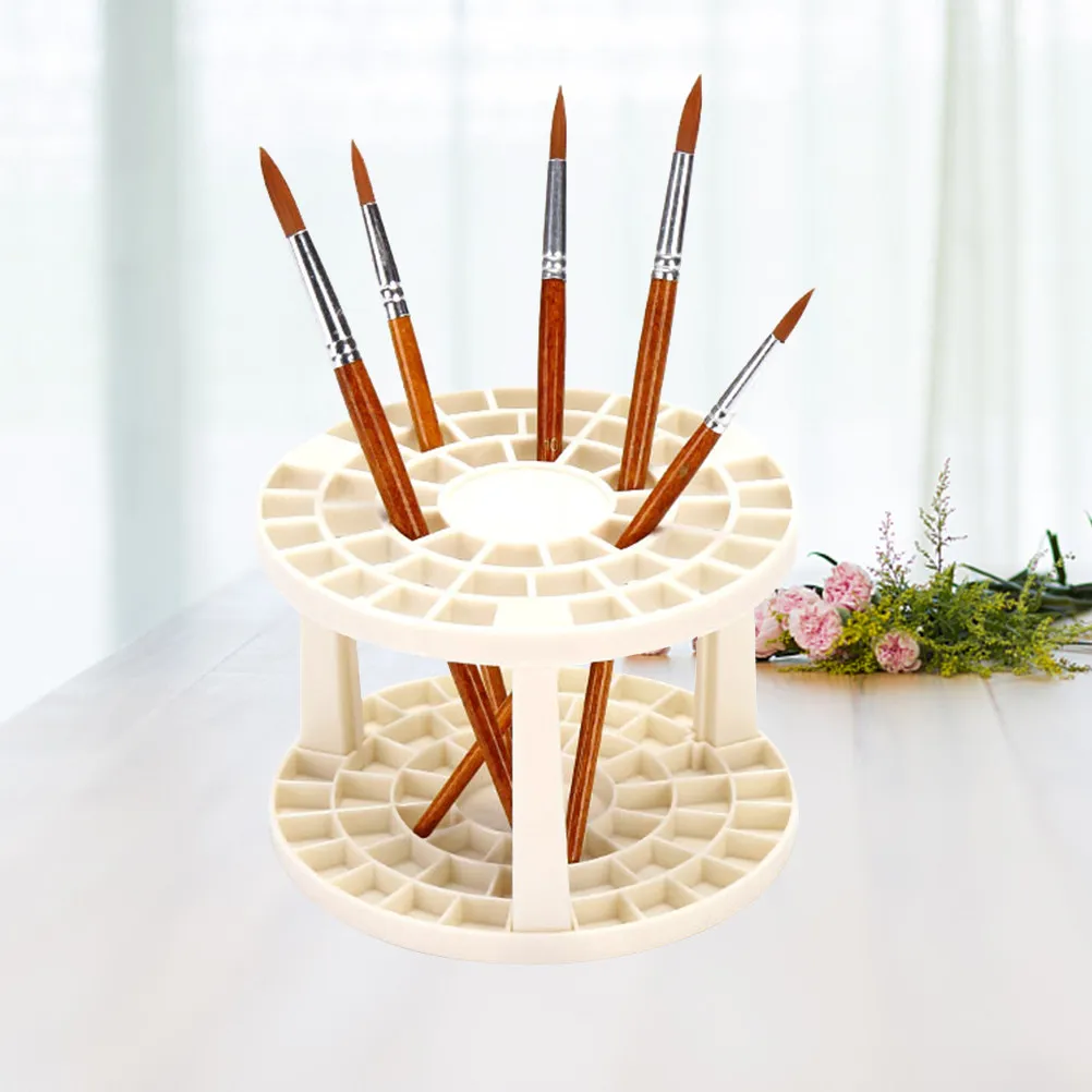 Creamy White Plastic Multihole Penholder Brush Organizer for Art Painting Makeup Tools DIY Pen Stand Home School