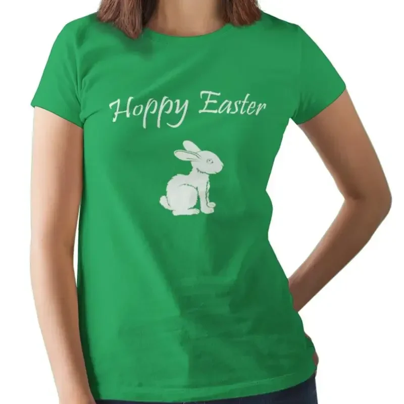 Women's Hoppy Easter T Shirt Cute Bunny Spring Holiday Outfit