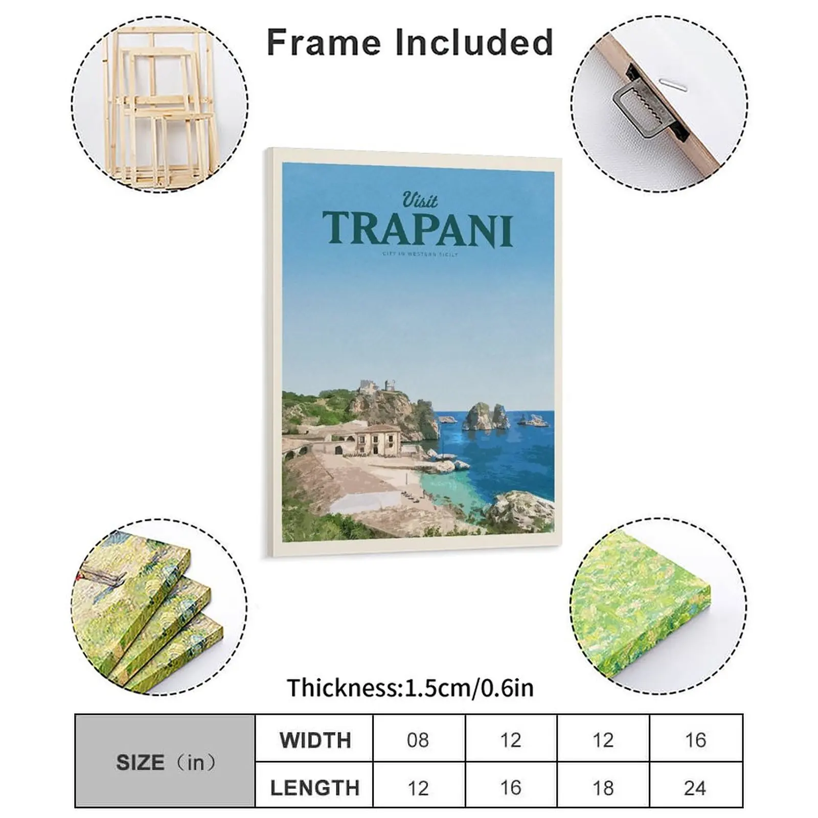 Visit Sicily Visit Palermo Visit Trapani Canvas Painting Wall Cave Designing Retro Framed Wall Paintings