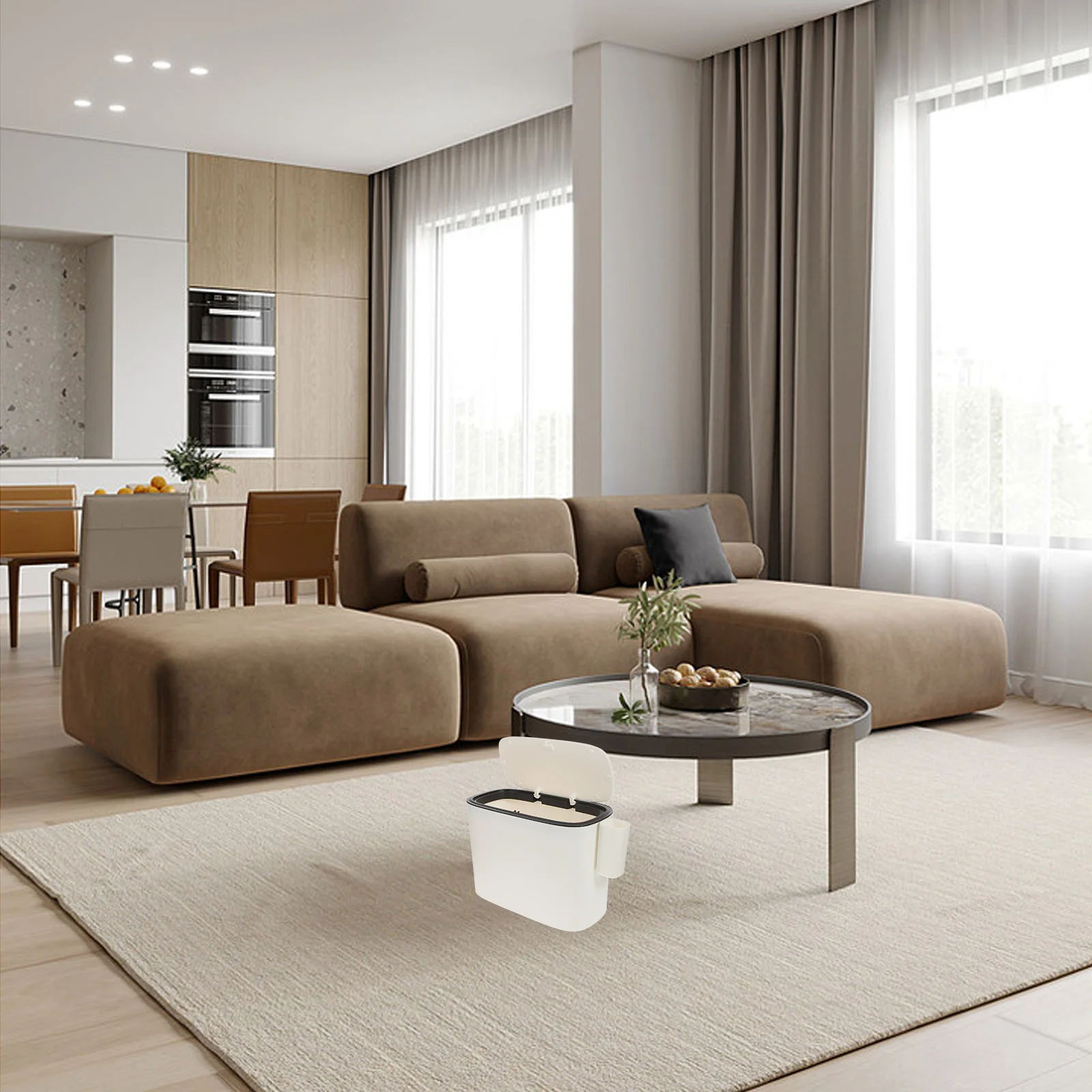 

Plastic Household Trash Can Large Capacity Press Cover Kitchen Bathroom Bedroom Toilet Rubbish Bin Space Saving Garbage Bin