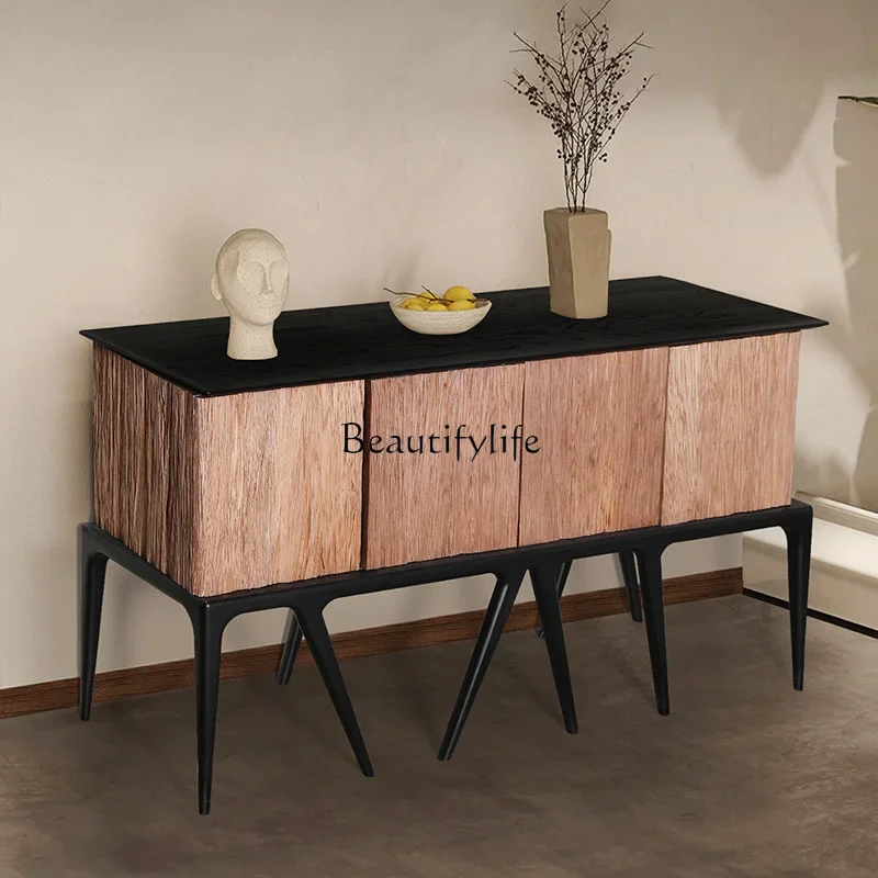 

09Z.All solid wood dining side cabinet, simple modern Xuanguang wabi sandy wind designer light luxury retro storage locker