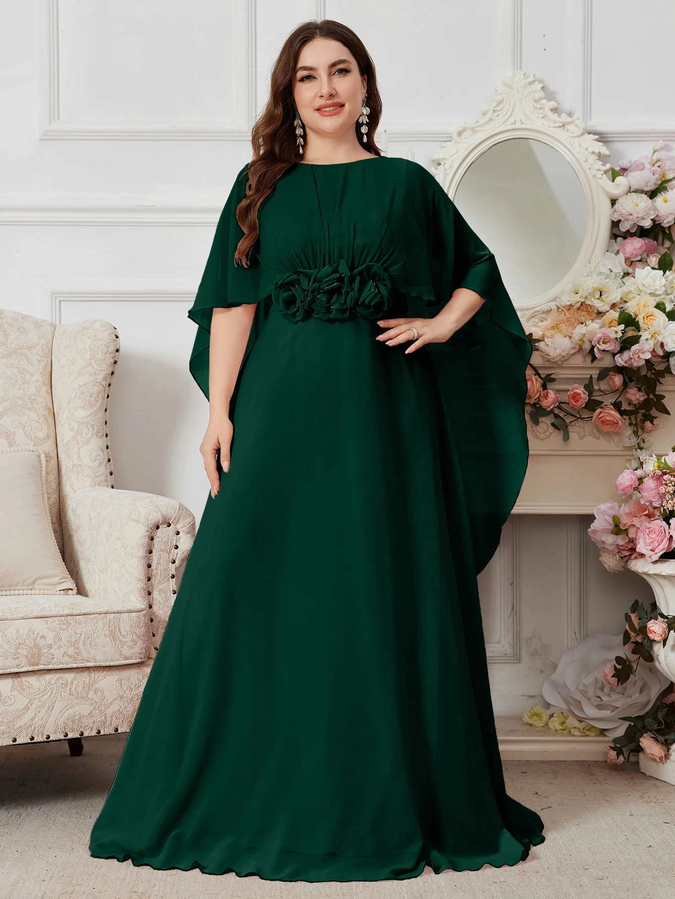 UNITHORSE Rosa Abendkleid Rundhals