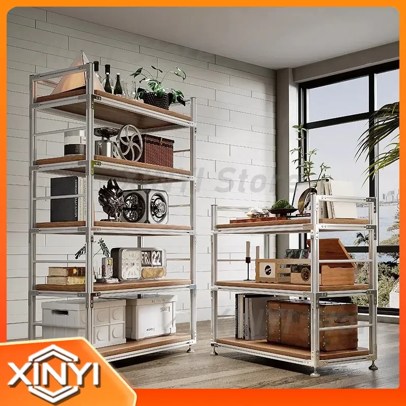 Aluminum Profile Shelf for Modular Storage Rack Multi-Layer Floor Display Shelf Industrial Wind Frame for Workshop