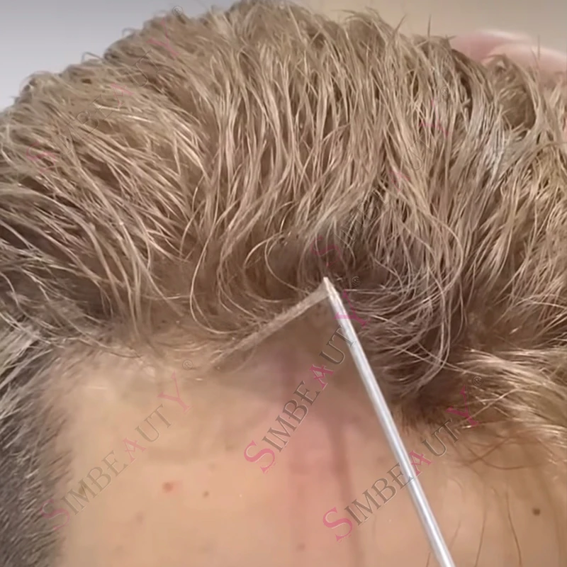 

Прозрачная ультратонкая основа из ПУ с имитацией натуральной линии роста волос, плотность 80%, толщина 0,03 мм, 18 дюймов # Серый мужской парик-накладка V-loop, незаметный, для мужчин