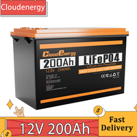 Cloudenergy 12V 200Ah LiFePO4 Battery Pack Backup Power 2560Wh Energy 6000+ Cycles Built-in 100A BMS Support in Series/Parallel