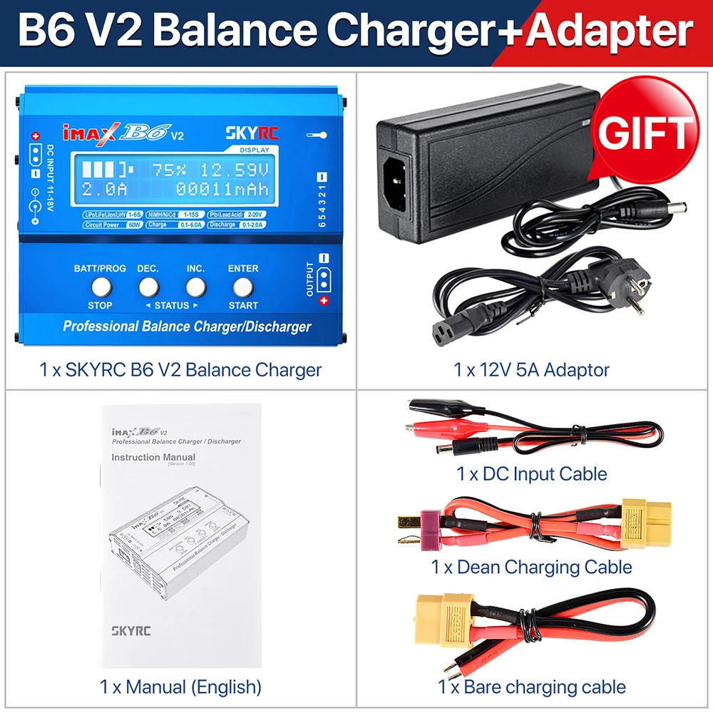 Skyrc Lipo Oplader Imax B6 V2 B6 Mini Balans Acculader Voor Rc Model Nimh Nicd Lihv Nicd Pb Li-Ion